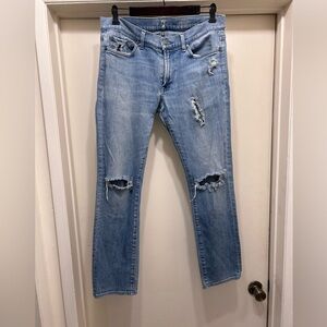 7 For All Mankind Slimmy Jeans Light Washed Blue Distressed Ripped S33X30 Men's